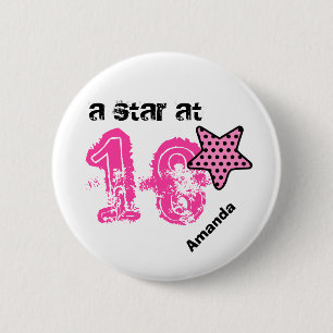 Een ster met 18 PINK STIPPEN op zaterdag Gift V04C Ronde Button 5,7 Cm