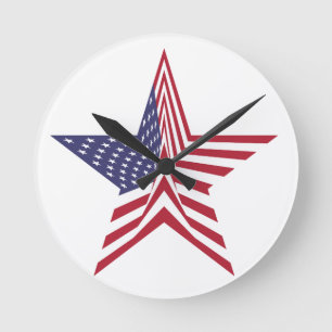 Een ster met een Amerikaans vlagpatroon Ronde Klok