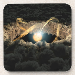 Een ster omgeven door een protoplanetaire schijf bier onderzetter