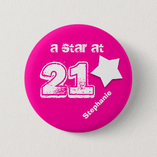 Een ster op 21 Aangepaste naam Birthday V07 PINK W Ronde Button 5,7 Cm