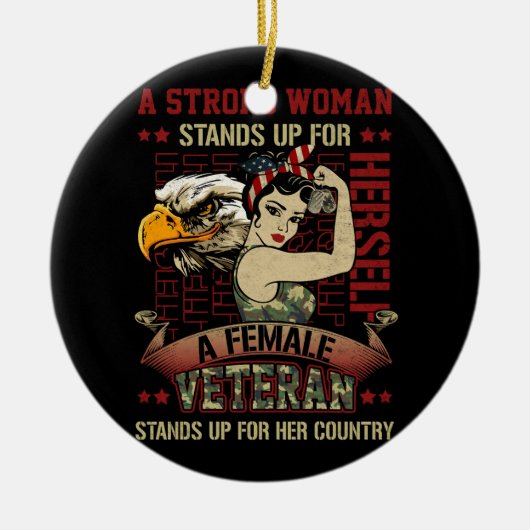 Een sterke vrouw Vrouw Lady Veteran komt op voor H Keramisch Ornament (Voorkant)