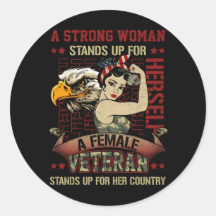 Een sterke vrouw Vrouw Lady Veteran komt op voor H Ronde Sticker