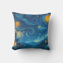 Een sterrenhemel boven de landelijke huisjes buitenkussen