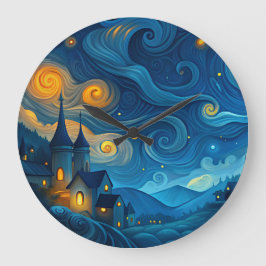 Een sterrenhemel boven de landelijke huisjes grote klok