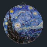 Een sterrennacht: Saint Remy door Vincent Van Gogh Dartbord<br><div class="desc">Het jaar is 1889. Vincent Van Gogh is een patiënt in het Saint-Paul-de-Mausole asiel in Saint-Rémy-de-Provence, Frankrijk. Hij lijdt aan een psychische aandoening en zijn dokters hebben hem geadviseerd om binnen te blijven en niet te schilderen. Maar Van Gogh kan de drang om te creëren niet weerstaan en hij brengt...</div>