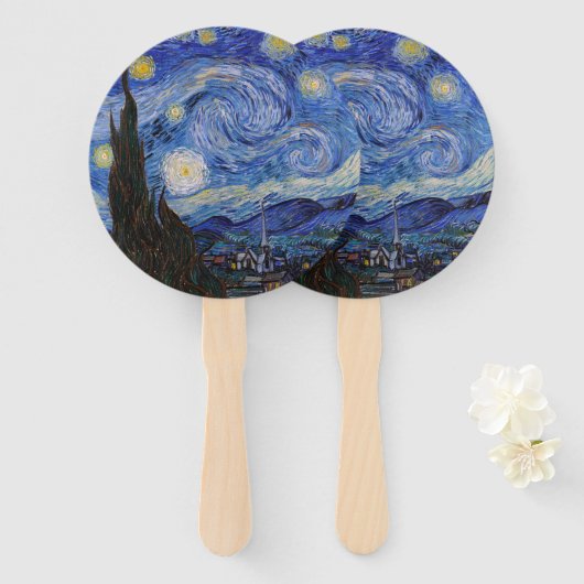 Een Sterrennacht: Saint Remy van Vincent van Gogh Handwaaier (Voorkant en achterkant)