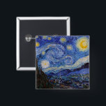 Een Sterrennacht: Saint Remy van Vincent van Gogh Vierkante Button 5,1 Cm<br><div class="desc">Het jaar is 1889. Vincent van Gogh is een patiënt in het Saint-Paul-de-Mausole asiel in Saint-Rémy-de-Provence, Frankrijk. Hij lijdt aan een psychische aandoening en zijn artsen hebben hem geadviseerd om binnen te blijven en niet te schilderen. Maar Van Gogh kan de drang tot creëer niet weerstaan en brengt zijn dagen...</div>