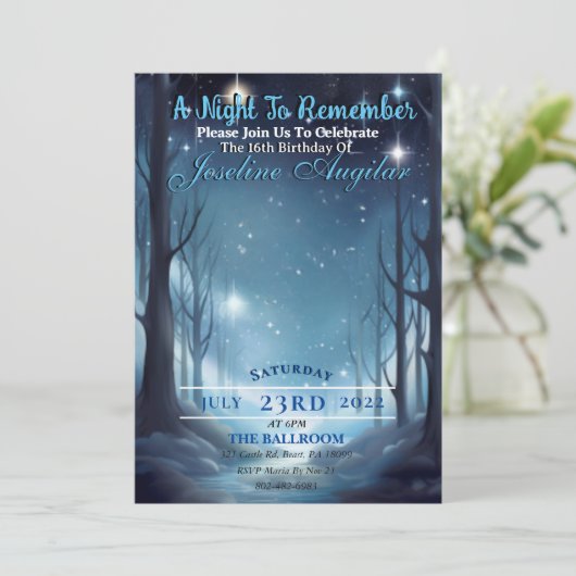 Een Sterrennacht Sweet 16 Uitnodiging (Staand voorkant)