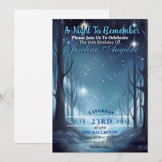 Een Sterrennacht Sweet 16 Uitnodiging (Voorkant / Achterkant)