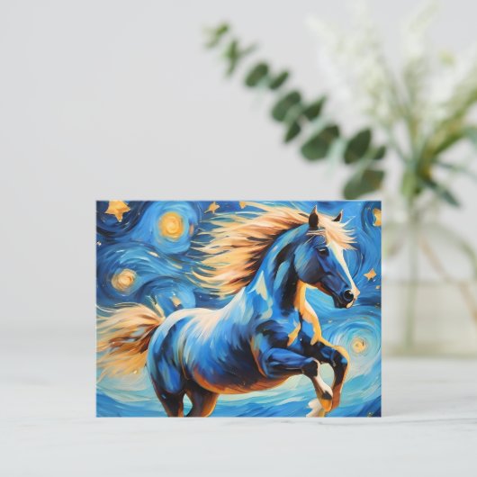 Een Sterrennacht Van Gogh Paard Briefkaart (Staand voorkant)