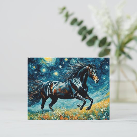 Een Sterrennacht Van Gogh Paard Briefkaart (Staand voorkant)