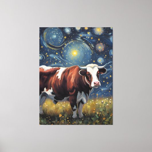 Een stier in de Sterrennacht Canvas Afdruk (Voorkant)