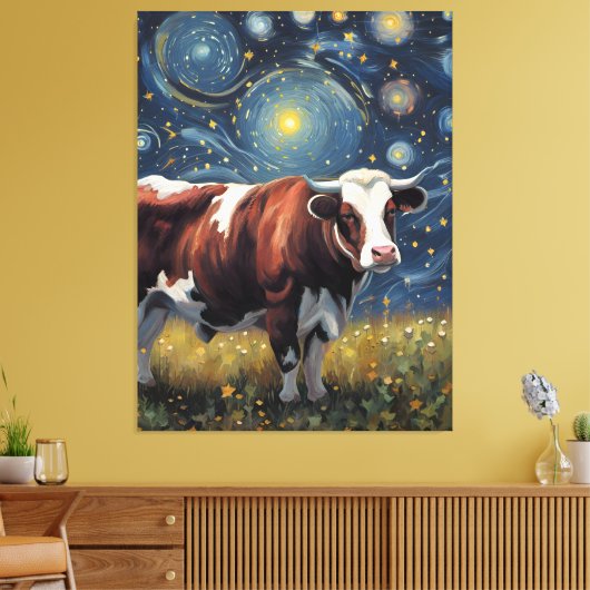 Een stier in de Sterrennacht Canvas Afdruk (Insitu (Woonkamer))