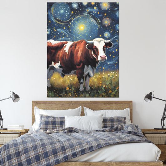 Een stier in de Sterrennacht Canvas Afdruk (Insitu (Slaapkamer))
