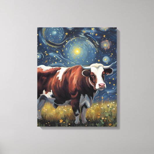 Een stier in De sterrennacht Canvas Afdruk (Voorkant)