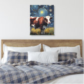 Een stier in De sterrennacht Canvas Afdruk (Insitu (Slaapkamer))