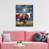 Een stier in De sterrennacht Canvas Afdruk (Insitu (Woonkamer))