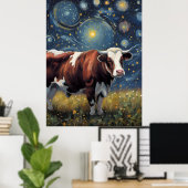 Een stier in de Sterrennacht Poster (Thuiskantoor)
