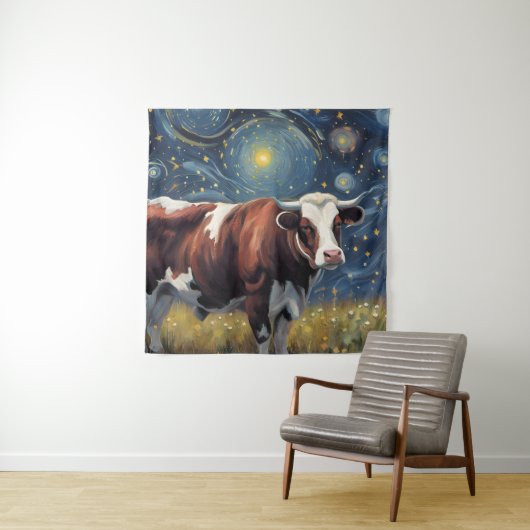 Een stier in de Sterrennacht Wandkleed (In situ)