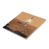 Een stijgend voertuig verlaat Mars. 2 Tegeltje (Zijkant)
