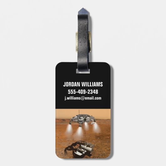 Een stijgend voertuig verlaat Mars. Bagagelabel (Achterkant verticaal)