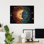Een stijl Psychedelic Sun en Moon Ai Art Poster (Thuiskantoor)