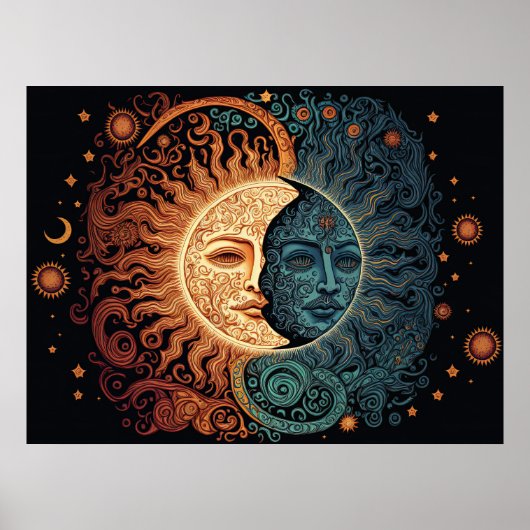 Een  stijl Psychedelic Sun en Moon Ai Art Poster (Voorkant)