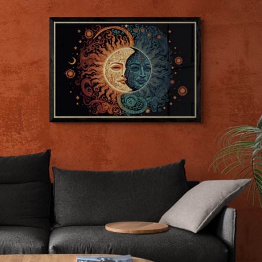 Een stijl Psychedelic Sun en Moon Ai Art Poster