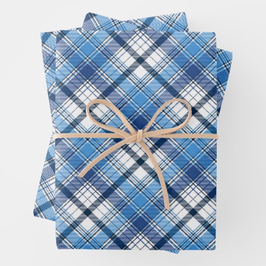 Een stijlvol blauw plaid ontwerp inpakpapier vel (In situ)