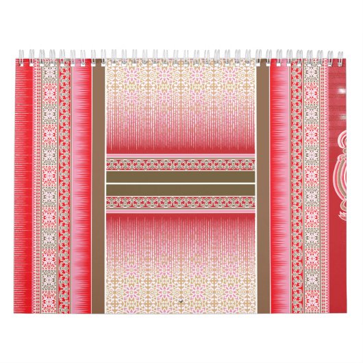 Een stijlvol tapijt in rood en roze, versierd met kalender (Hoes)