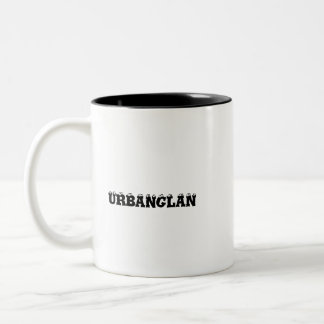 Een stijlvolle beker met "URBANGLAN" FONT DESIGN Tweekleurige Koffiemok