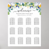 Een stijlvolle florale gele blauwe bruiloft zithoe poster (Voorkant)