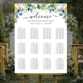 Een stijlvolle florale gele blauwe bruiloft zithoe poster