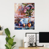 Een stil leven met sinaasappels en paasbloemen poster (Thuiskantoor)