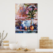 Een stil leven met sinaasappels en paasbloemen poster (Keuken)