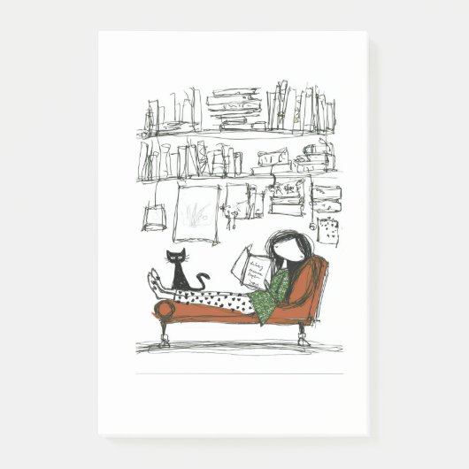 Een Stille Leesochtend | Met de Hand Getekende Boe Post-it® Notes (Voorkant)