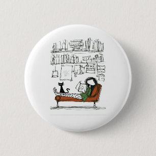 Een Stille Leeszondag Met de Hand Getekende Boek Ronde Button 5,7 Cm