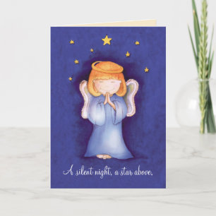Een stille nacht kerstkerstangel wenskaart blauw feestdagen kaart