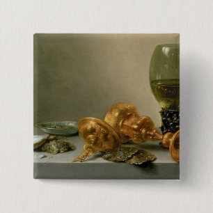 Een stilstaand leven met een Roemer en een Gilt Cu Vierkante Button 5,1 Cm