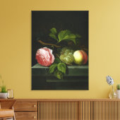 Een stilstaand leven met een Roos, druiven en stra Canvas Afdruk (Insitu (Woonkamer))