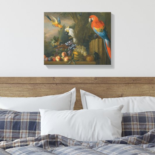 Een stilstaand leven met fruit, papegaaien en een  canvas afdruk (Insitu (Slaapkamer))