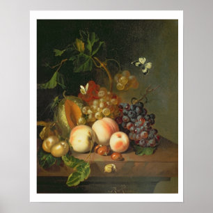 Een stilstaand leven op een marmerrand poster
