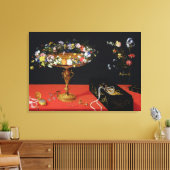 Een stilstaand leven op een Tazza met bloemen Canvas Afdruk (Insitu (Woonkamer))