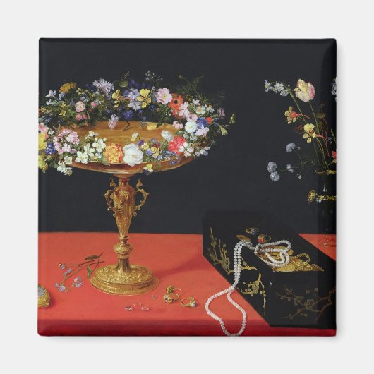 Een stilstaand leven op een Tazza met bloemen Magneet (Voorkant)