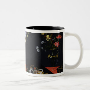 Een stilstaand leven op een Tazza met bloemen Tweekleurige Koffiemok