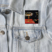 Een stilstaand leven op een Tazza met bloemen Vierkante Button 5,1 Cm (In situ)