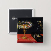 Een stilstaand leven op een Tazza met bloemen Vierkante Button 5,1 Cm (Voorkant /achterkant)
