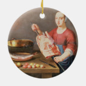 Een stilstaand leven van vlees en vis met een kook keramisch ornament (Achterkant)