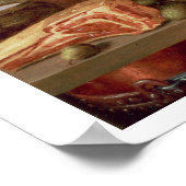 Een stilstaand leven van vlees en vis met een kook poster (Hoek)