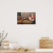 Een stilstaand leven van vlees en vis met een kook poster (Keuken)